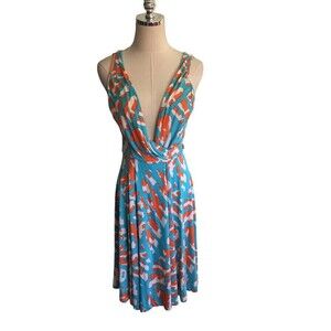 Diane Von Furstenberg Lora Wrap Dress Size 4 Blue Silk Blend Vacationcore